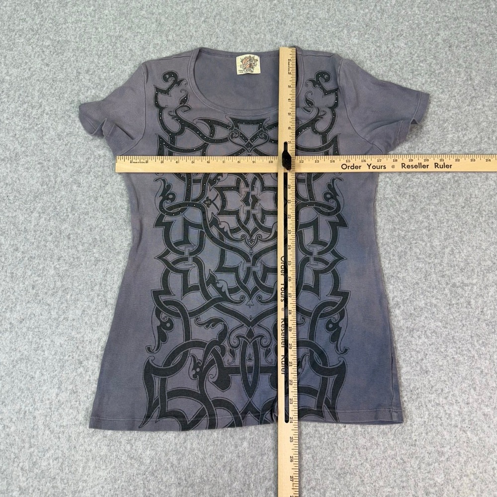 Skinny Minnie USA Women's Large Shirt Vintage Scoop Neck Embellished Y2K - Picture 3 of 4